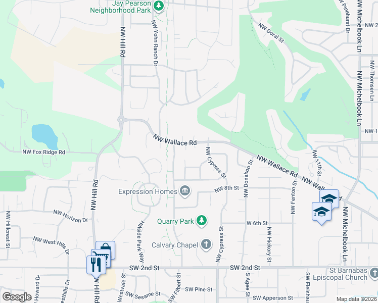 map of restaurants, bars, coffee shops, grocery stores, and more near 1253 Northwest Green View Court in McMinnville