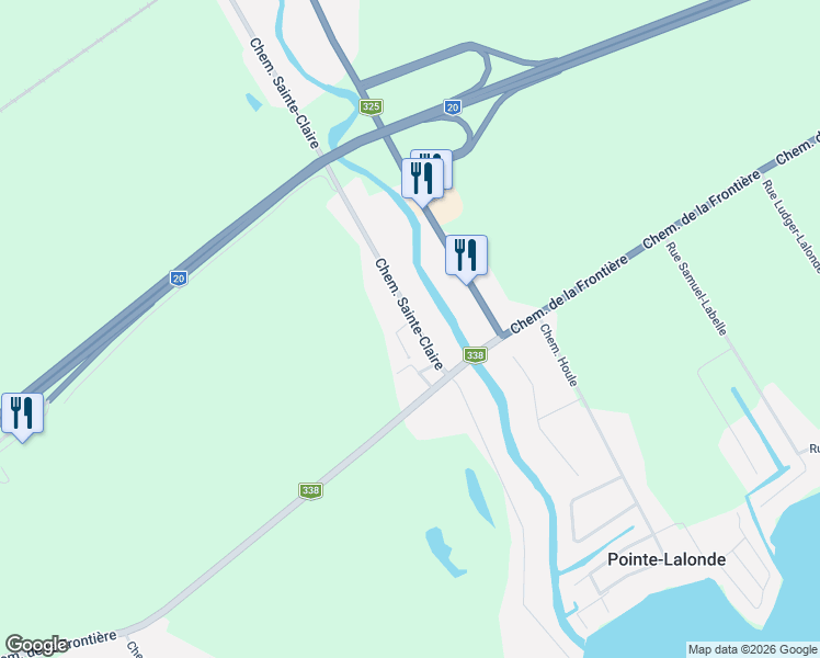 map of restaurants, bars, coffee shops, grocery stores, and more near 520 Chemin Sainte-Claire in Rivière-Beaudette