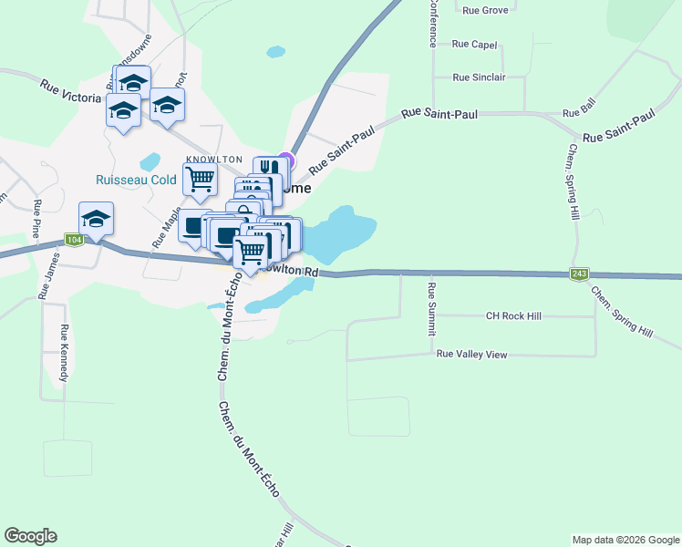 map of restaurants, bars, coffee shops, grocery stores, and more near 218 Chemin Knowlton in Lac-Brome