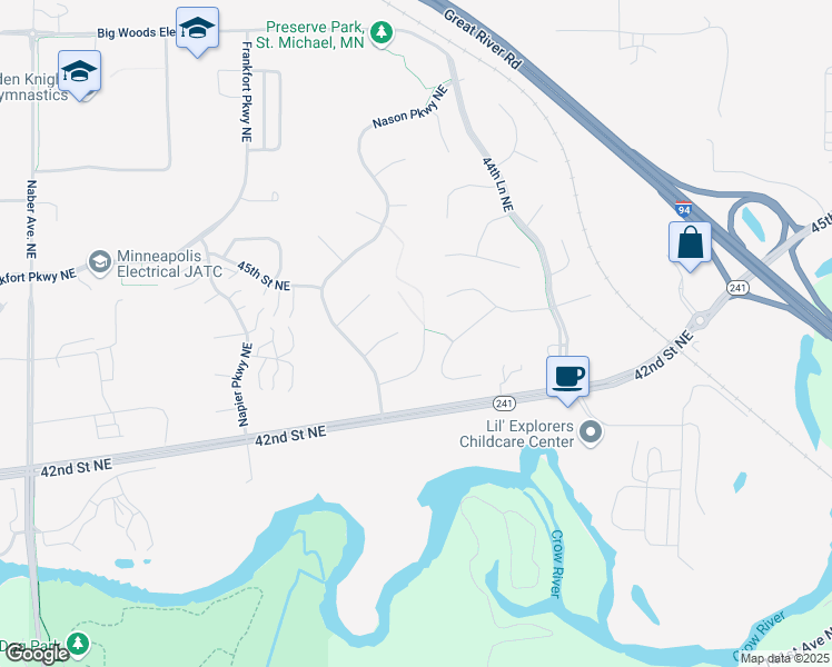 map of restaurants, bars, coffee shops, grocery stores, and more near 13701 43rd Street Northeast in Saint Michael