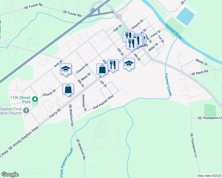 map of restaurants, bars, coffee shops, grocery stores, and more near 609 Joel Palmer Way in Dayton
