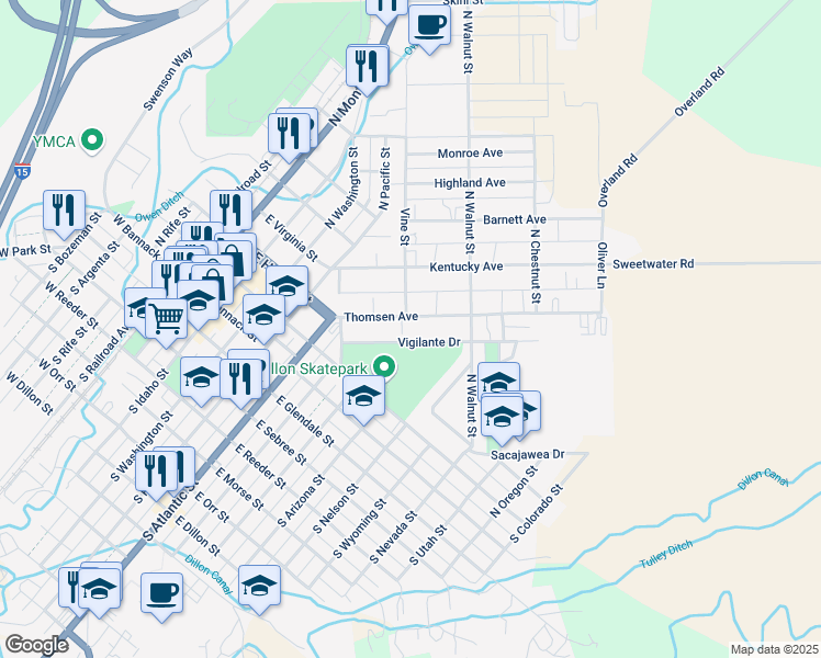 map of restaurants, bars, coffee shops, grocery stores, and more near 500-598 Vigilante Dr in Dillon