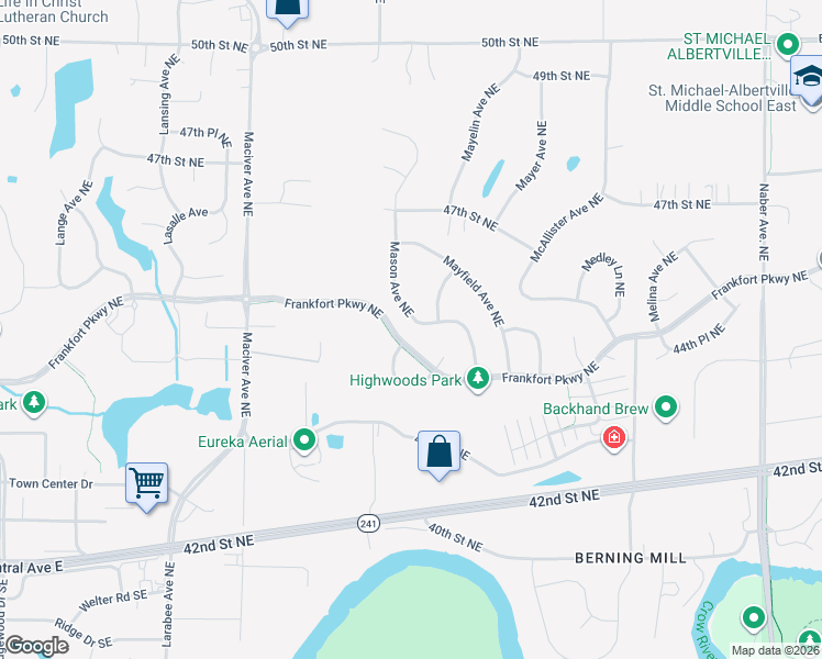 map of restaurants, bars, coffee shops, grocery stores, and more near 4481 Mason Avenue in Saint Michael