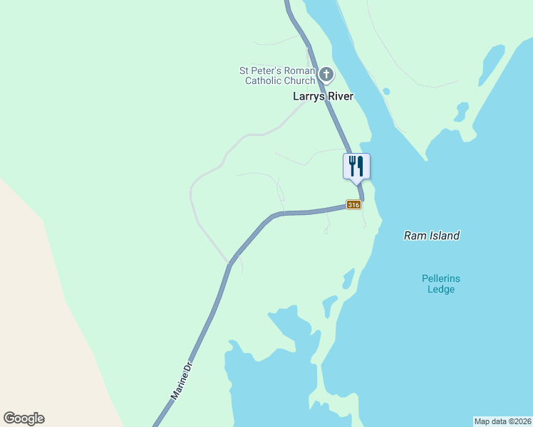 map of restaurants, bars, coffee shops, grocery stores, and more near 6496 Nova Scotia 316 in Larrys River