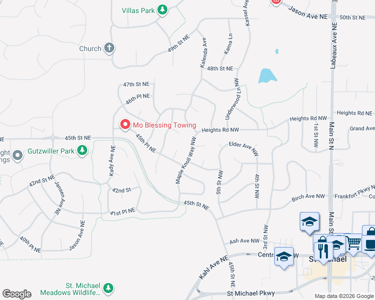 map of restaurants, bars, coffee shops, grocery stores, and more near 411 Maple Knoll Way Northwest in Saint Michael