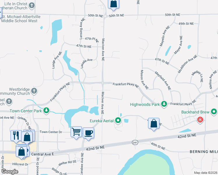 map of restaurants, bars, coffee shops, grocery stores, and more near 12040 44th Circle Northeast in Saint Michael