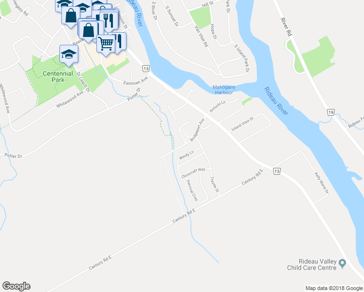 map of restaurants, bars, coffee shops, grocery stores, and more near Bridgeport Avenue in Ottawa