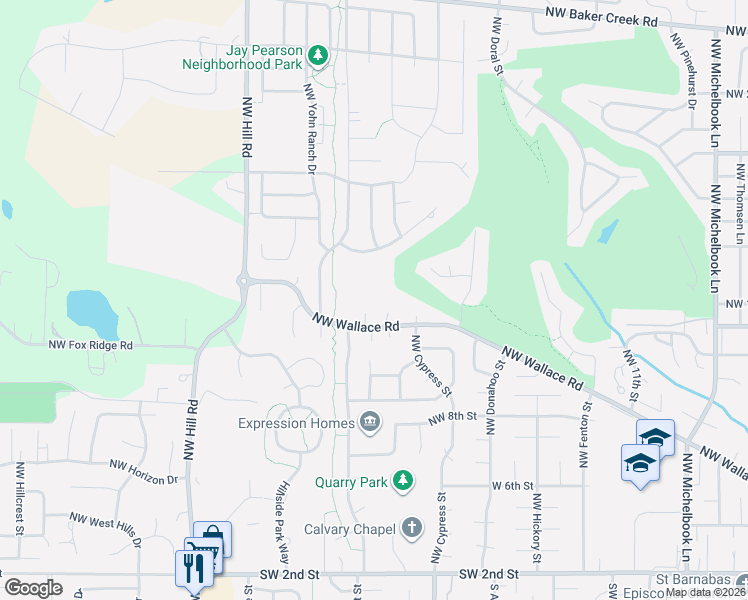 map of restaurants, bars, coffee shops, grocery stores, and more near 1795 Northwest Wallace Road in McMinnville