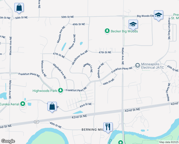 map of restaurants, bars, coffee shops, grocery stores, and more near 4576 Medley Lane Northeast in Saint Michael