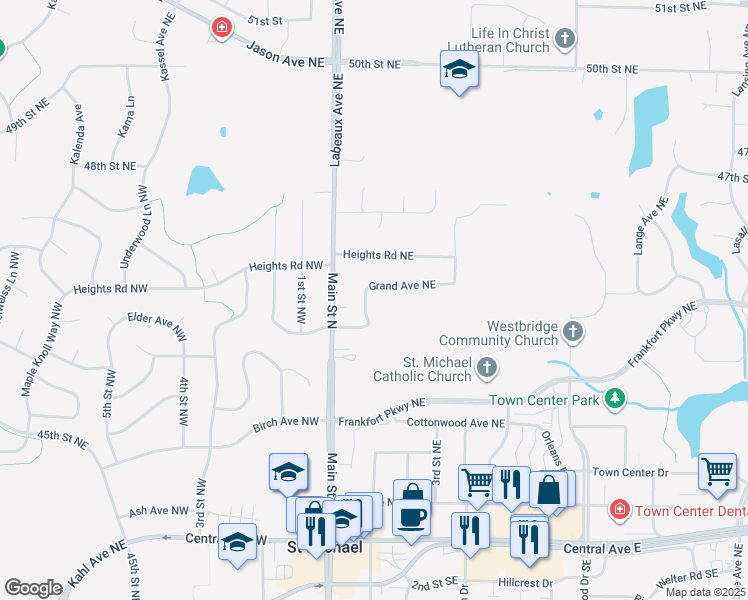 map of restaurants, bars, coffee shops, grocery stores, and more near 95 Grand Avenue Northeast in Saint Michael
