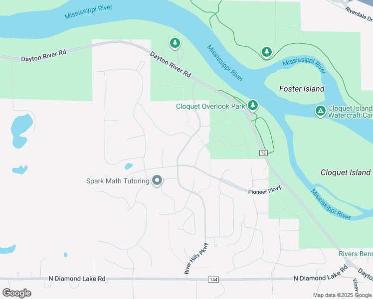 map of restaurants, bars, coffee shops, grocery stores, and more near 14520 River Hills Parkway in Dayton