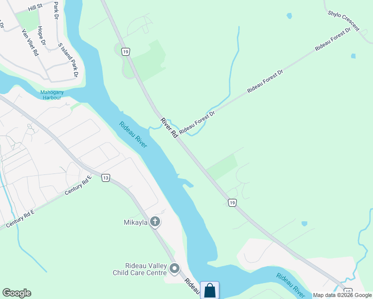 map of restaurants, bars, coffee shops, grocery stores, and more near River Road in Ottawa