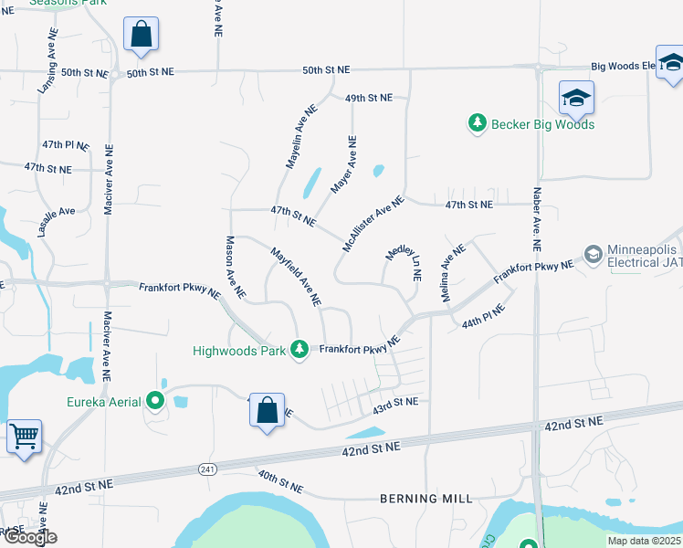 map of restaurants, bars, coffee shops, grocery stores, and more near 4534 McAllister Avenue Northeast in Saint Michael