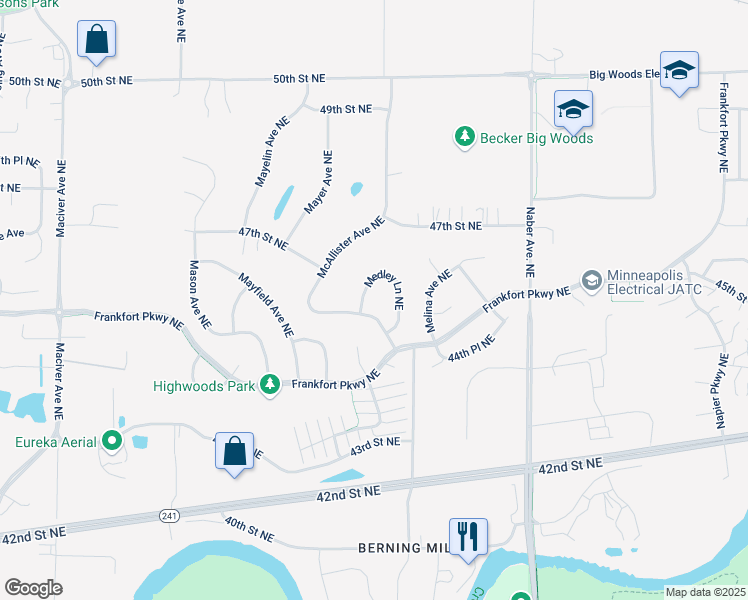 map of restaurants, bars, coffee shops, grocery stores, and more near 4576 Medley Lane Northeast in Saint Michael