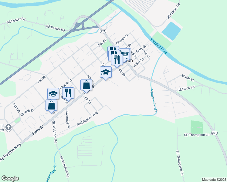 map of restaurants, bars, coffee shops, grocery stores, and more near 526 Ferry Street in Dayton