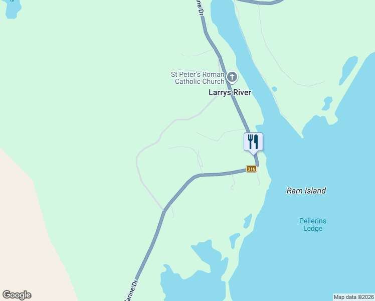 map of restaurants, bars, coffee shops, grocery stores, and more near 6496 Nova Scotia 316 in Larrys River