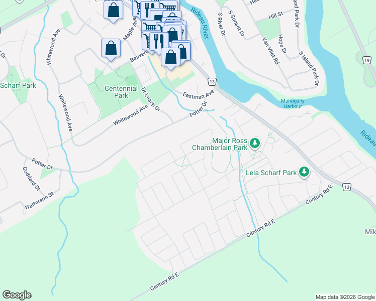 map of restaurants, bars, coffee shops, grocery stores, and more near 76 Ascari Road in Ottawa