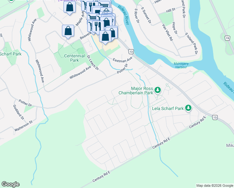 map of restaurants, bars, coffee shops, grocery stores, and more near 74 Ascari Road in Ottawa