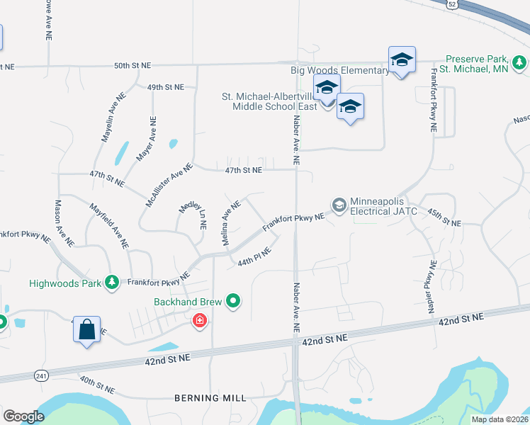 map of restaurants, bars, coffee shops, grocery stores, and more near 12930 44th Place Circle Northeast in Saint Michael