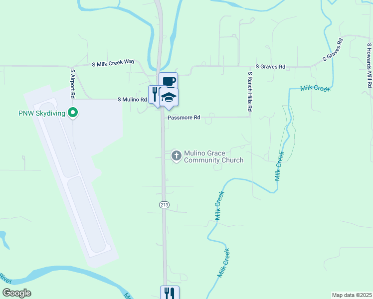 map of restaurants, bars, coffee shops, grocery stores, and more near 26900 Oregon 213 in Mulino