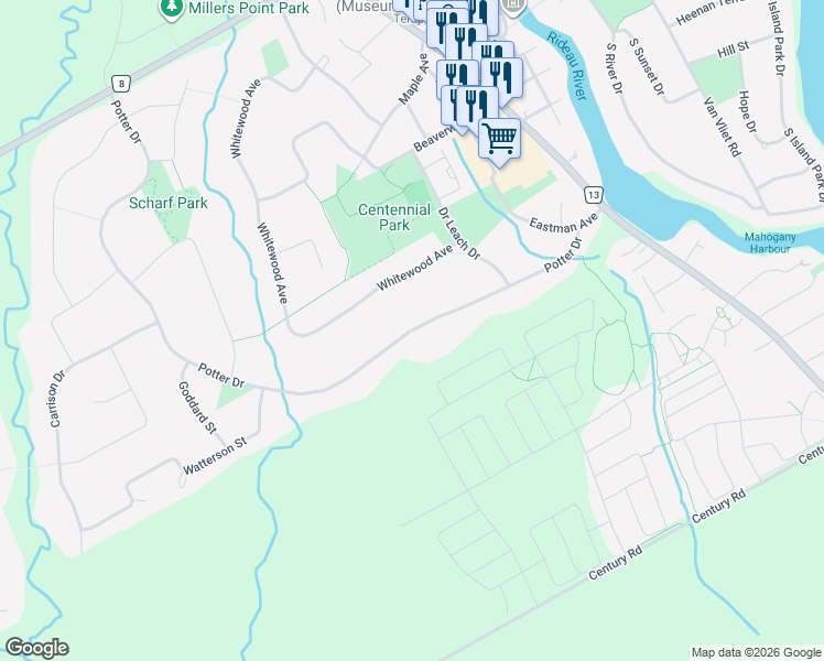 map of restaurants, bars, coffee shops, grocery stores, and more near 1228 Potter Drive in Ottawa