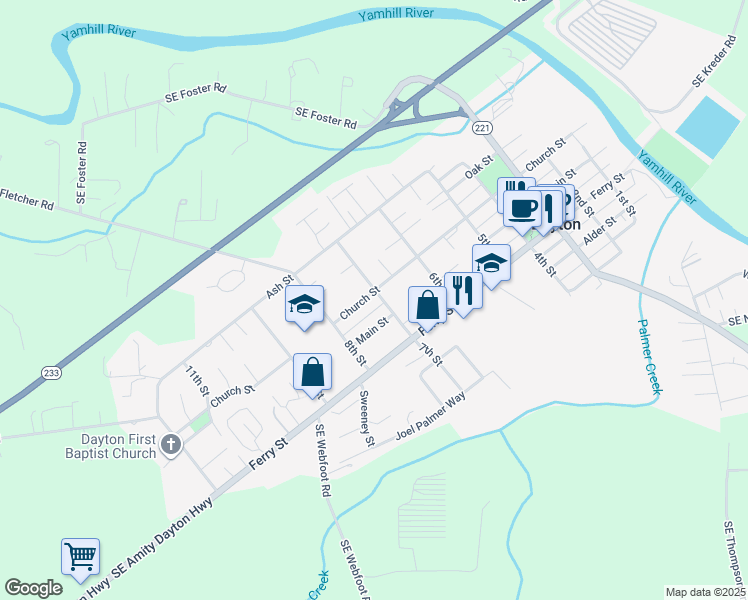 map of restaurants, bars, coffee shops, grocery stores, and more near 700 Church Street in Dayton