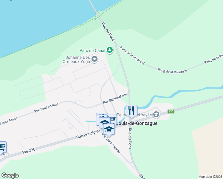 map of restaurants, bars, coffee shops, grocery stores, and more near 7 Rue des Domaines in Saint-Louis-de-Gonzague