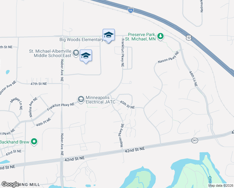 map of restaurants, bars, coffee shops, grocery stores, and more near 13374 45th Street Northeast in Saint Michael