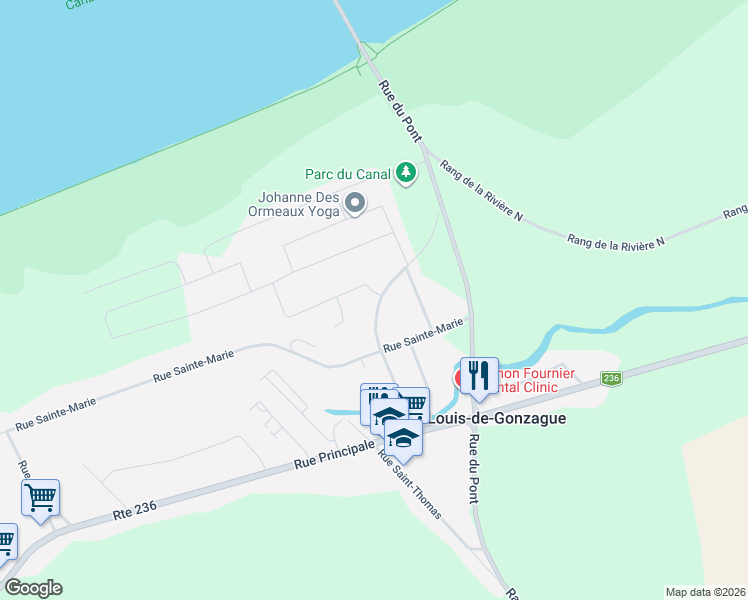 map of restaurants, bars, coffee shops, grocery stores, and more near 39 Rue Saint-Joseph in Saint-Louis-de-Gonzague