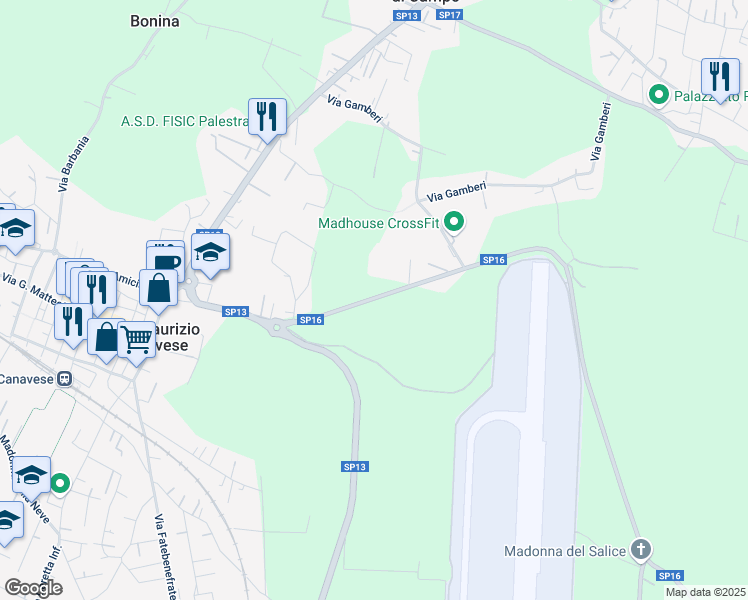 map of restaurants, bars, coffee shops, grocery stores, and more near 7 Via Leinì in Città Metropolitana di Torino