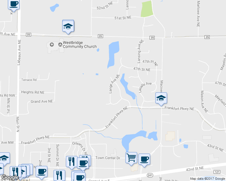 map of restaurants, bars, coffee shops, grocery stores, and more near 4618 Lange Avenue Northeast in Saint Michael