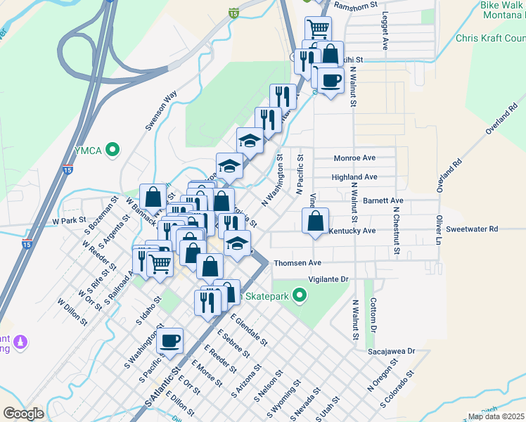 map of restaurants, bars, coffee shops, grocery stores, and more near 208 East Butte Street in Dillon
