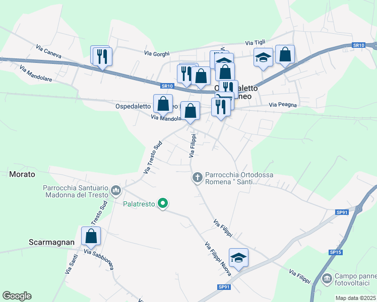 map of restaurants, bars, coffee shops, grocery stores, and more near 4 Via Pietro Nenni in Ospedaletto Euganeo