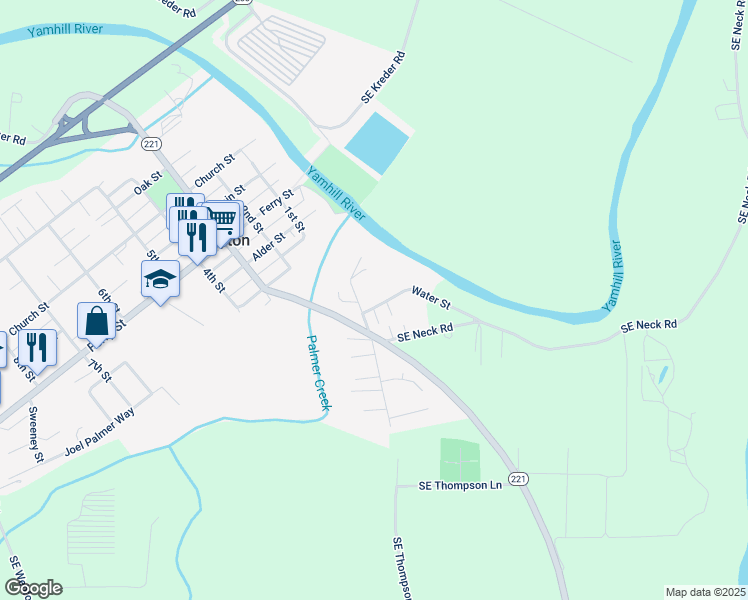 map of restaurants, bars, coffee shops, grocery stores, and more near 713 Water Street in Dayton