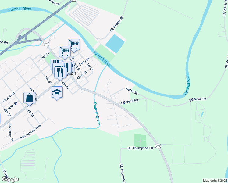 map of restaurants, bars, coffee shops, grocery stores, and more near 713 Water Street in Dayton