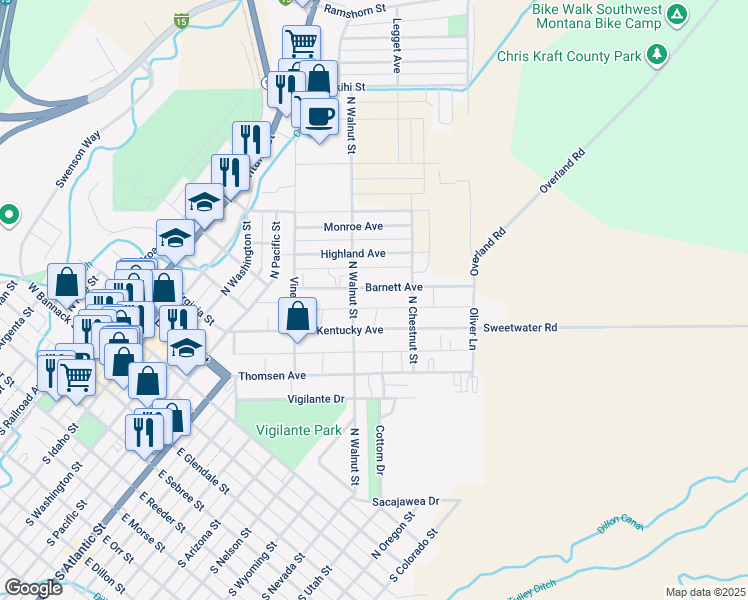 map of restaurants, bars, coffee shops, grocery stores, and more near 630 Barnett Ave in Dillon