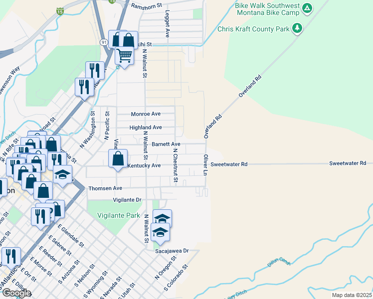 map of restaurants, bars, coffee shops, grocery stores, and more near 726 Barnett Avenue in Dillon