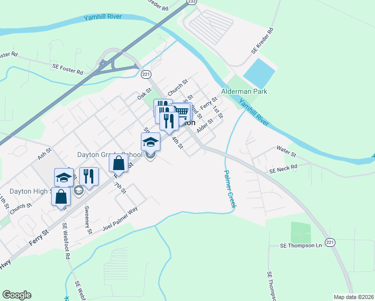 map of restaurants, bars, coffee shops, grocery stores, and more near 609 4th Street in Dayton