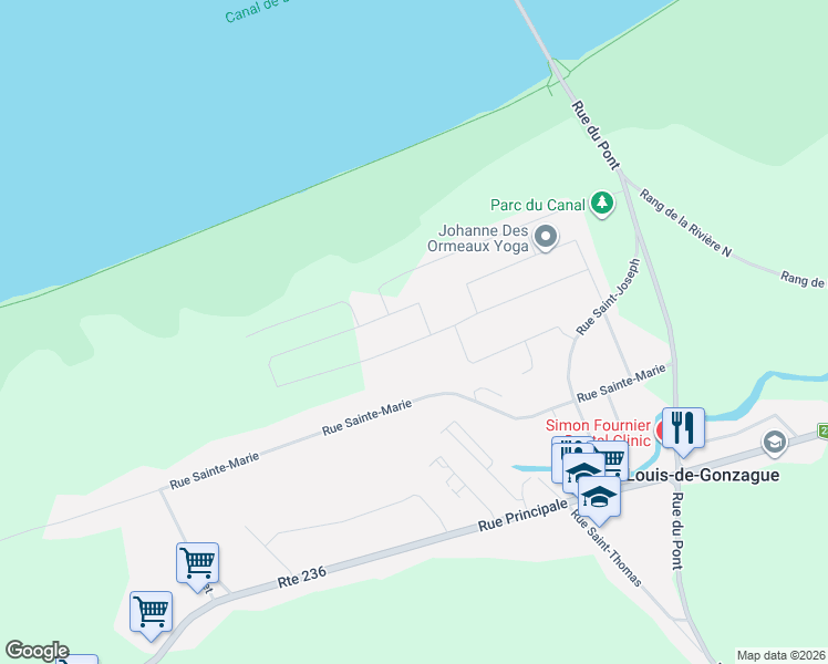 map of restaurants, bars, coffee shops, grocery stores, and more near 92 Rue du Quai in Montérégie