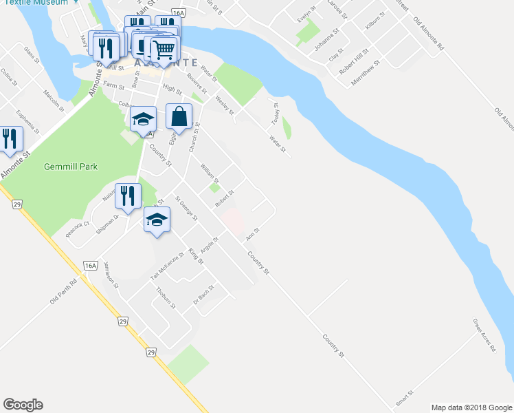 map of restaurants, bars, coffee shops, grocery stores, and more near 526 Stanley Brothers Street in Mississippi Mills