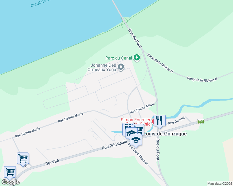 map of restaurants, bars, coffee shops, grocery stores, and more near 24 Rue Charles-Larocque in Montérégie