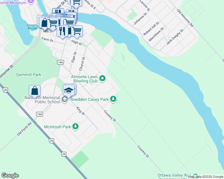 map of restaurants, bars, coffee shops, grocery stores, and more near 514 Stanley Brothers Street in Mississippi Mills