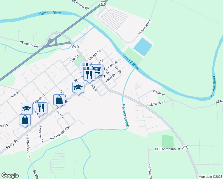 map of restaurants, bars, coffee shops, grocery stores, and more near 212 Mill Street in Dayton