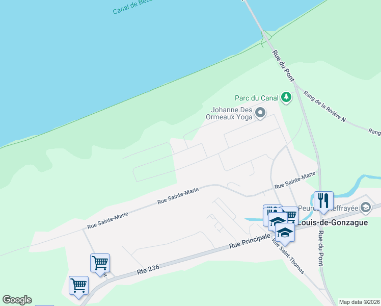 map of restaurants, bars, coffee shops, grocery stores, and more near 31 Rue des pêcheurs in Saint-Louis-de-Gonzague