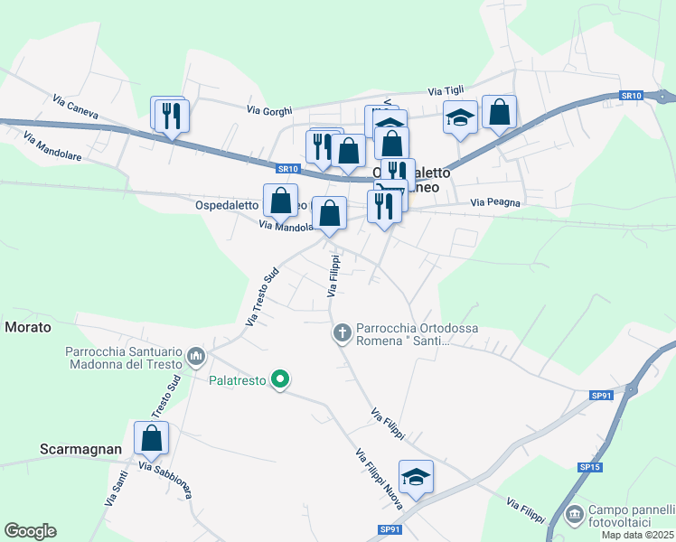 map of restaurants, bars, coffee shops, grocery stores, and more near 4 Via Pietro Nenni in Ospedaletto Euganeo
