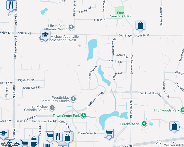 map of restaurants, bars, coffee shops, grocery stores, and more near 4618 Lange Avenue Northeast in Saint Michael