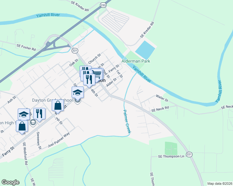 map of restaurants, bars, coffee shops, grocery stores, and more near 206 Mill Street in Dayton