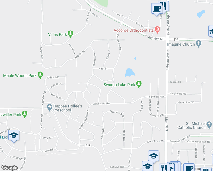 map of restaurants, bars, coffee shops, grocery stores, and more near 521 Terrace Road Northwest in St. Michael