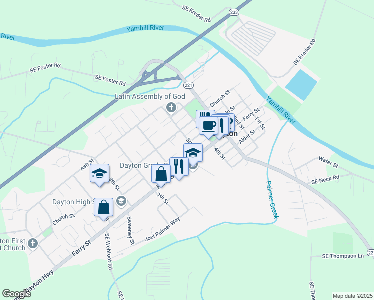 map of restaurants, bars, coffee shops, grocery stores, and more near 414 5th Street in Dayton