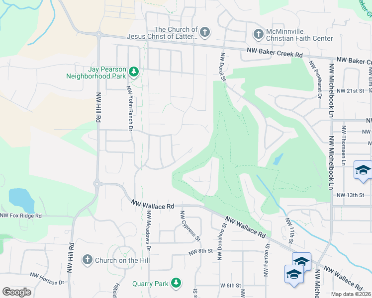 map of restaurants, bars, coffee shops, grocery stores, and more near 1750 Northwest Frances Drive in McMinnville